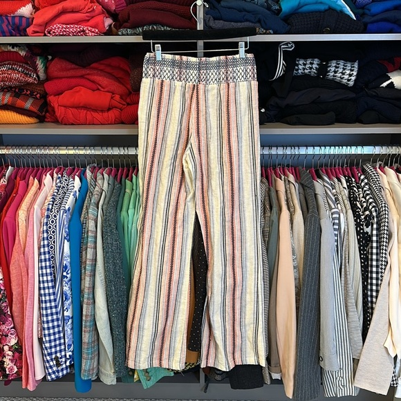 Kiss & Cry navy/coral/yellow striped elastic waistband size M - Picture 3 of 3